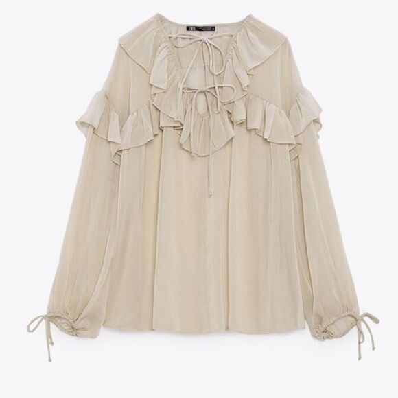 Zara Semi-Sheer Ruffles Blouse New - Picture 4 of 10
